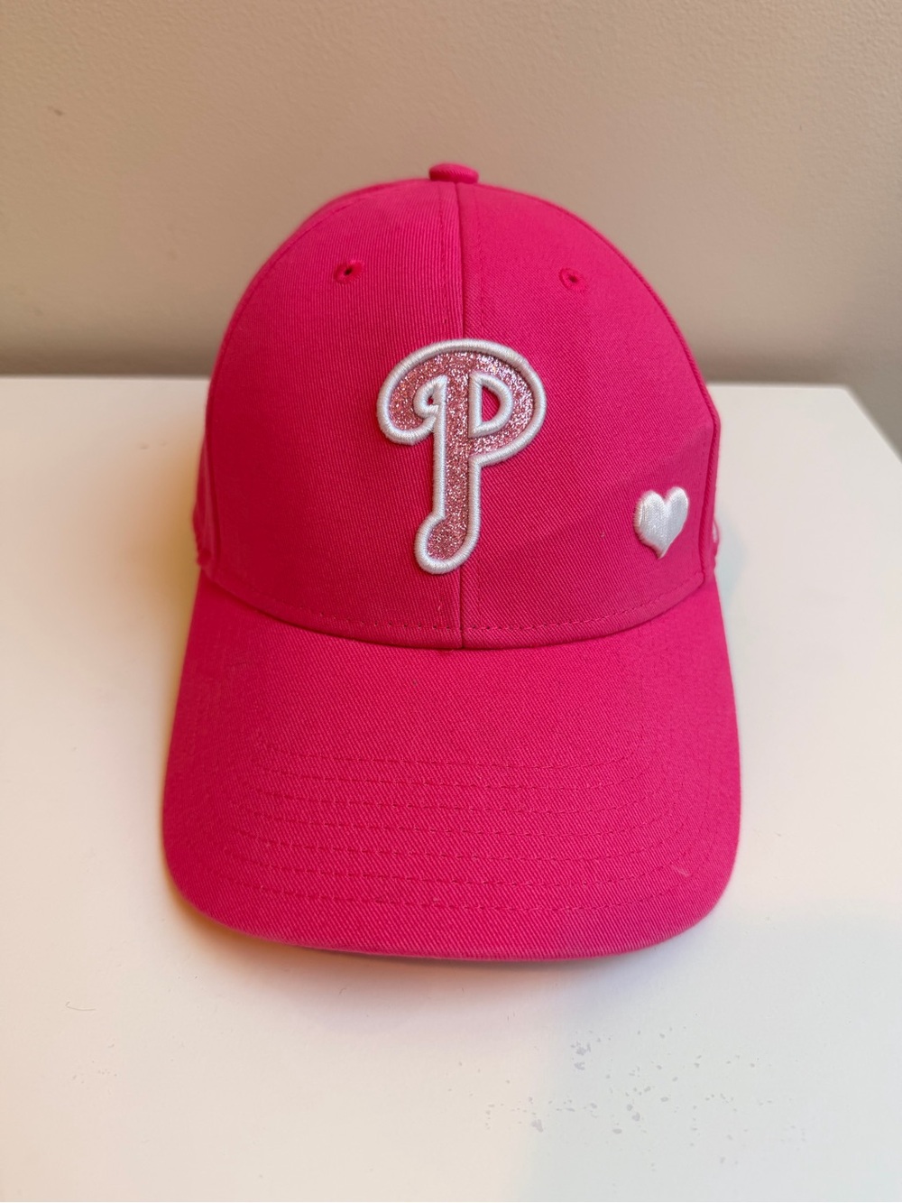 Kids Pink Philadelphia Phillies Baseball Cap with Embroidered 'P' and Heart